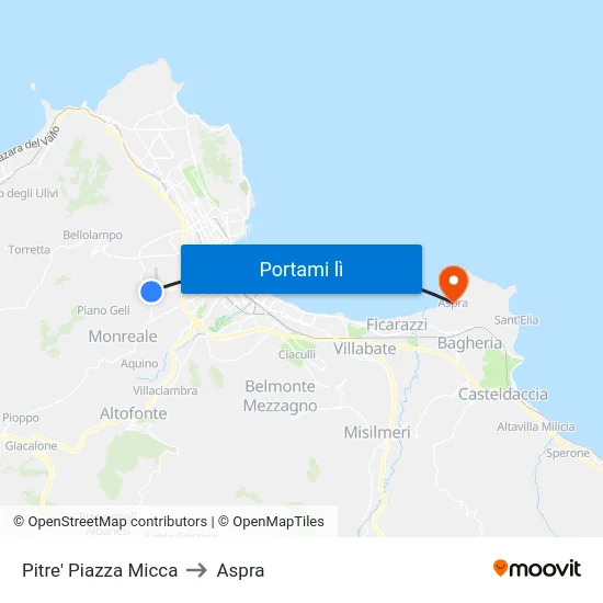 Pitre' Piazza Micca to Aspra map