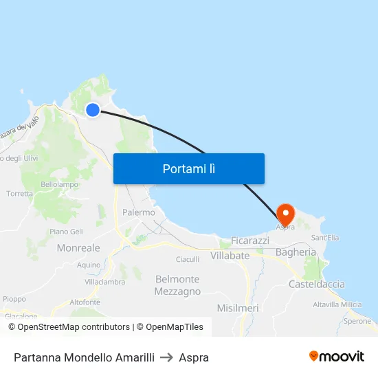 Partanna Mondello Amarilli to Aspra map