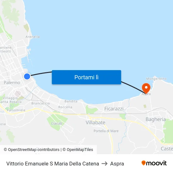 Vittorio Emanuele S Maria Della Catena to Aspra map