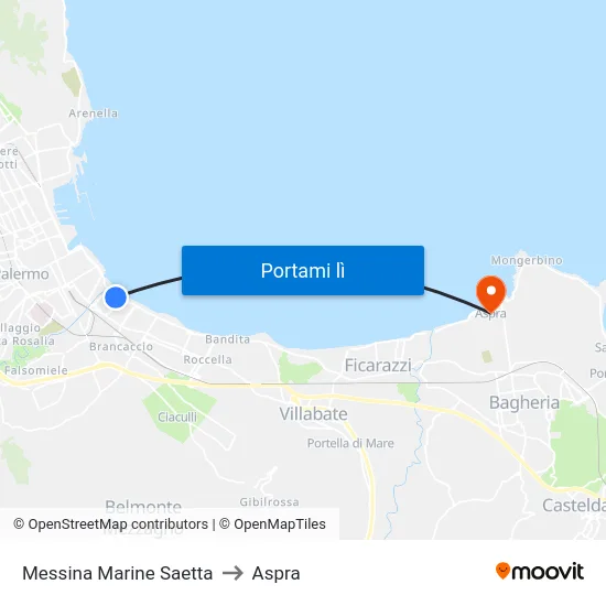 Messina Marine Saetta to Aspra map