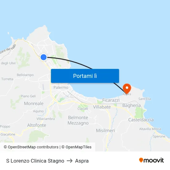 S Lorenzo Clinica Stagno to Aspra map