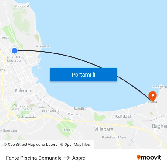 Fante Piscina Comunale to Aspra map