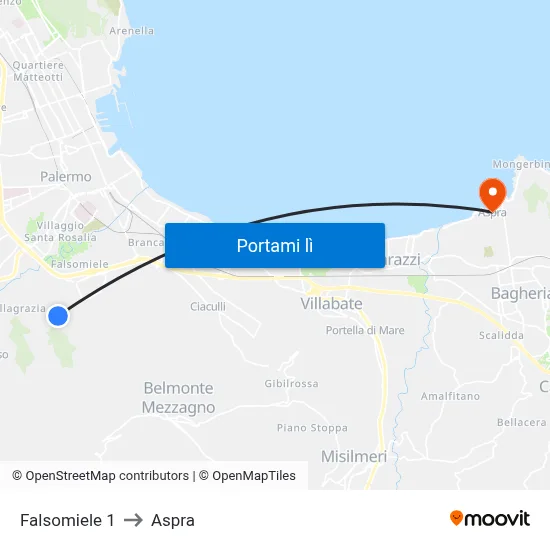 Falsomiele 1 to Aspra map
