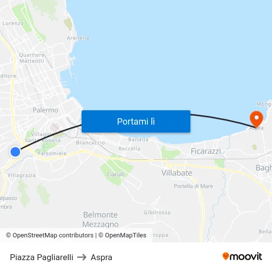 Piazza Pagliarelli to Aspra map