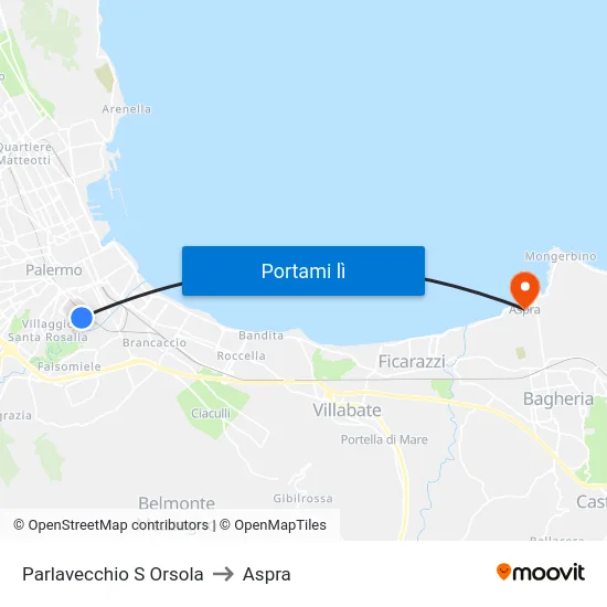 Parlavecchio S Orsola to Aspra map