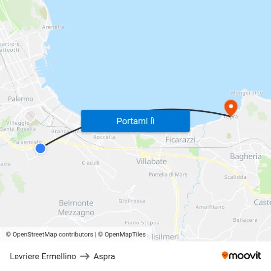 Levriere Ermellino to Aspra map