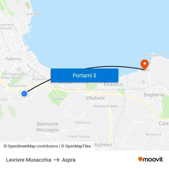 Levriere Musacchia to Aspra map