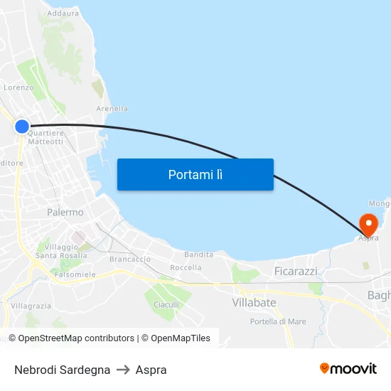 Nebrodi Sardegna to Aspra map