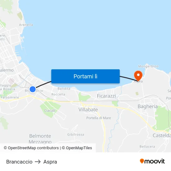 Brancaccio to Aspra map