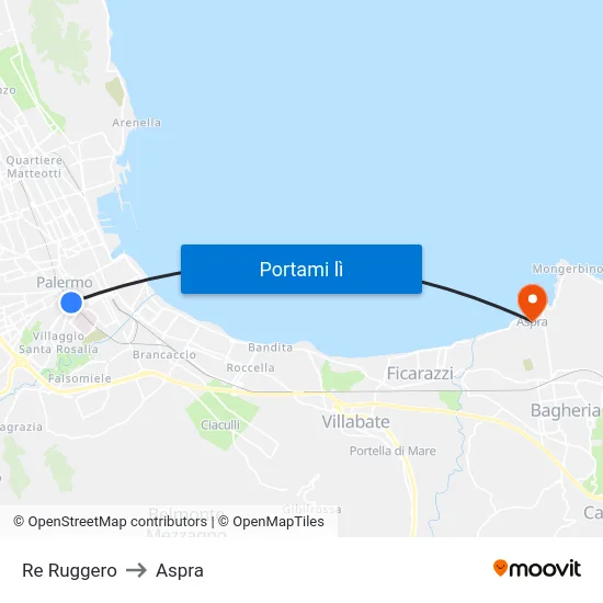 Re Ruggero to Aspra map