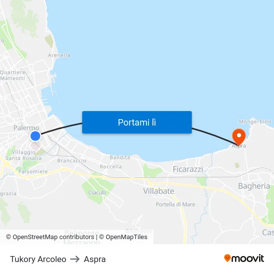 Tukory Arcoleo to Aspra map