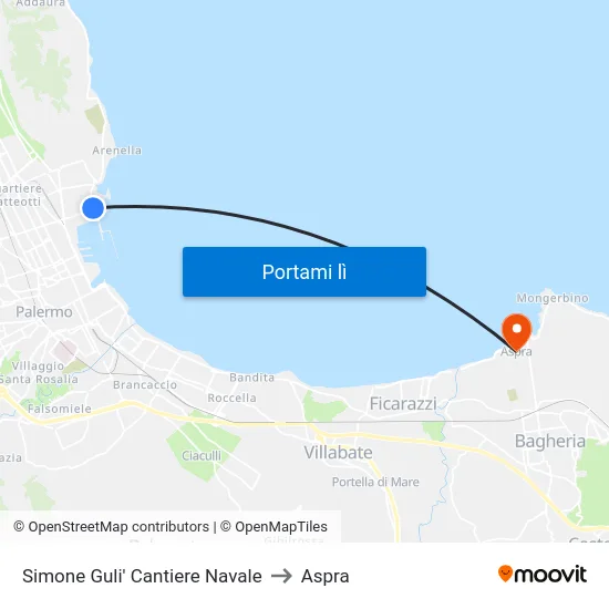 Simone Guli' Cantiere Navale to Aspra map