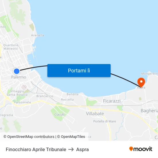 Finocchiaro Aprile Tribunale to Aspra map
