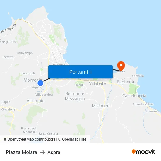 Piazza Molara to Aspra map