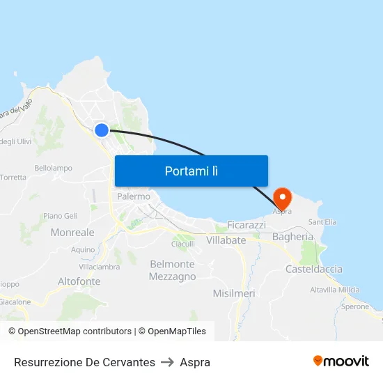 Resurrezione De Cervantes to Aspra map