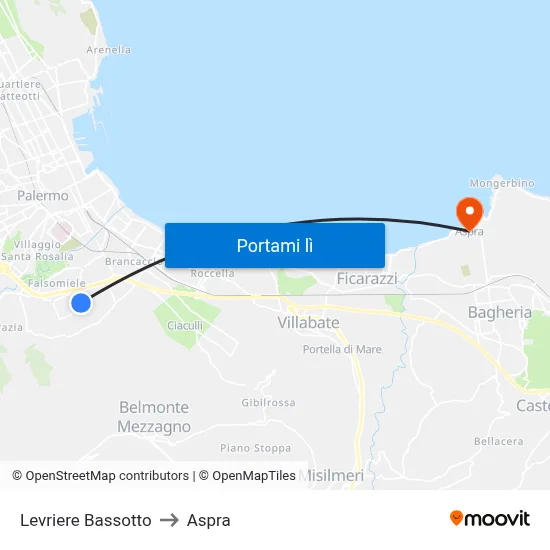 Levriere Bassotto to Aspra map