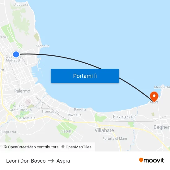 Leoni Don Bosco to Aspra map