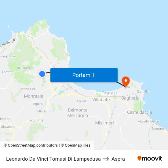 Leonardo Da Vinci Tomasi Di Lampedusa to Aspra map