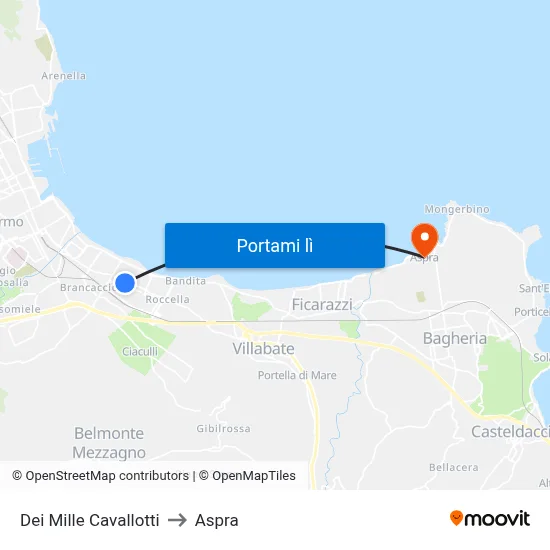 Dei Mille Cavallotti to Aspra map