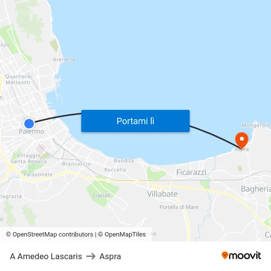 A Amedeo Lascaris to Aspra map