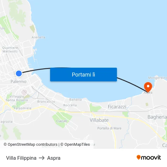 Villa Filippina to Aspra map