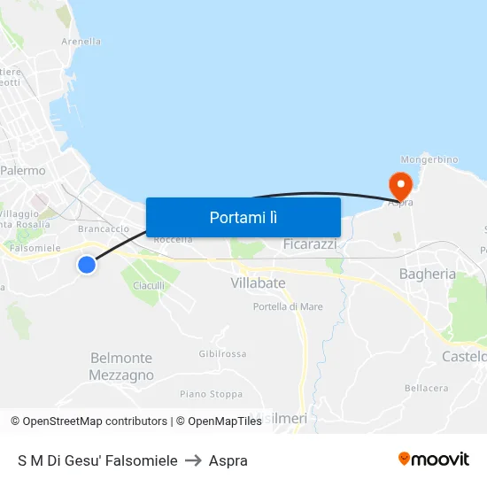 S M Di Gesu' Falsomiele to Aspra map