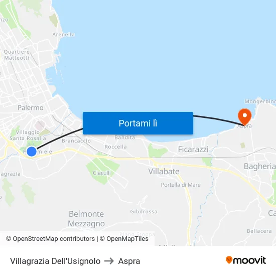 Villagrazia Dell'Usignolo to Aspra map