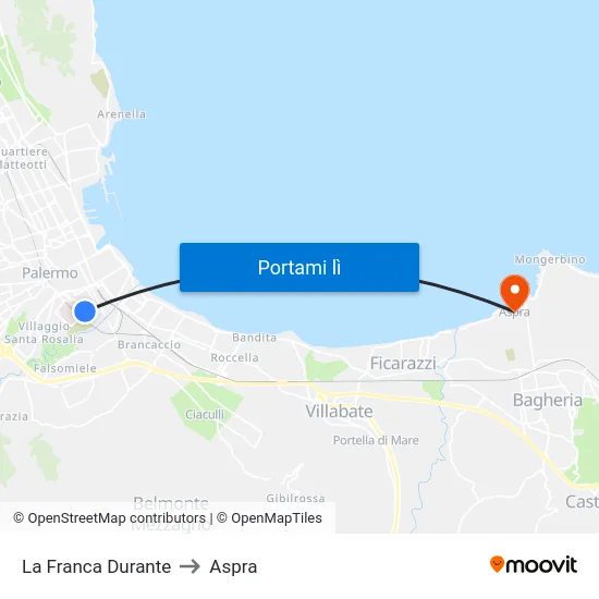 La Franca Durante to Aspra map