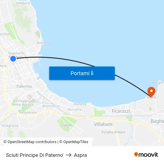 Sciuti Principe Di Paterno' to Aspra map