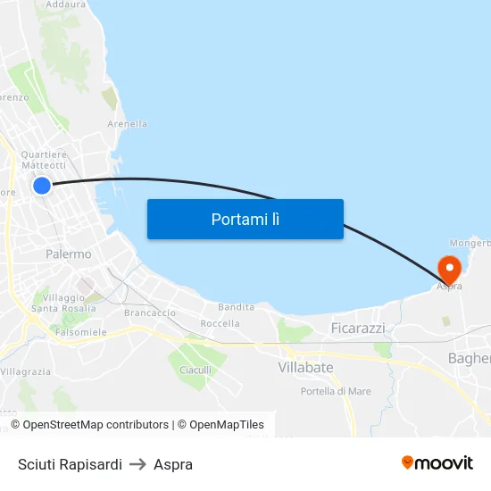 Sciuti Rapisardi to Aspra map