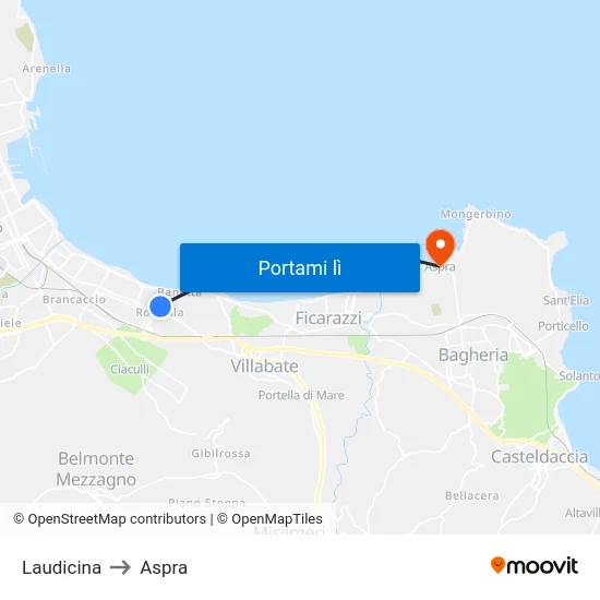 Laudicina to Aspra map