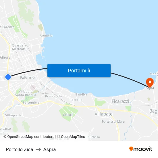 Portello Zisa to Aspra map
