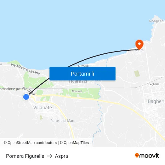 Pomara Figurella to Aspra map