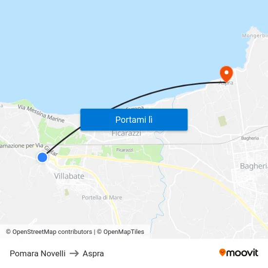 Pomara Novelli to Aspra map
