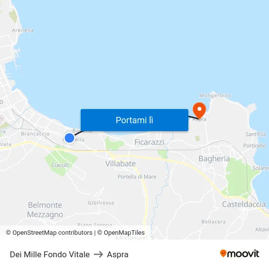 Dei Mille Fondo Vitale to Aspra map