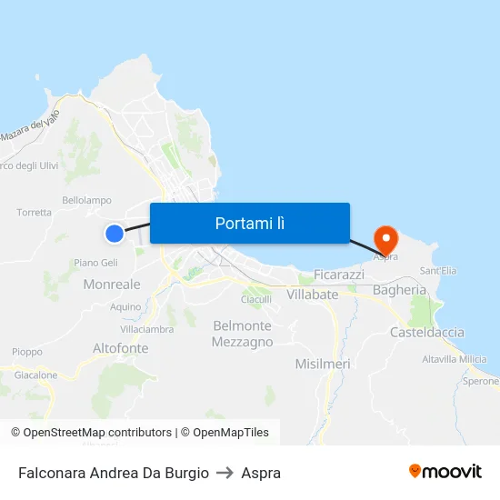 Falconara Andrea Da Burgio to Aspra map