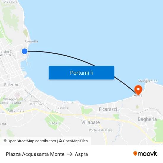 Piazza Acquasanta Monte to Aspra map