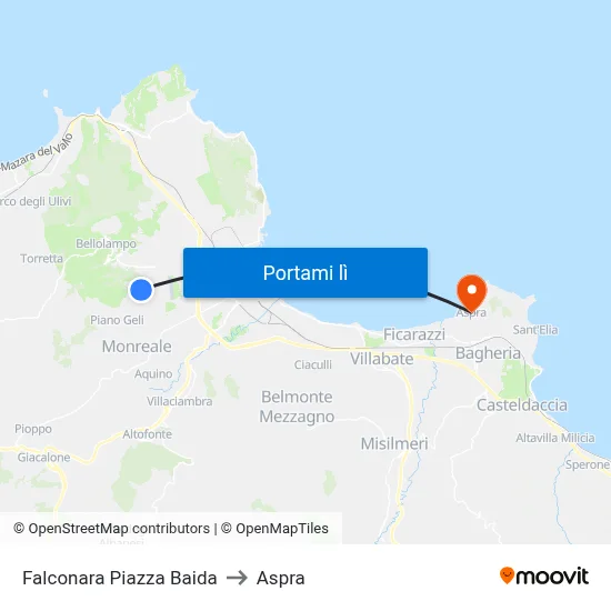 Falconara Piazza Baida to Aspra map