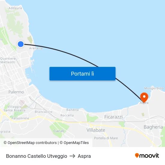 Bonanno Castello Utveggio to Aspra map