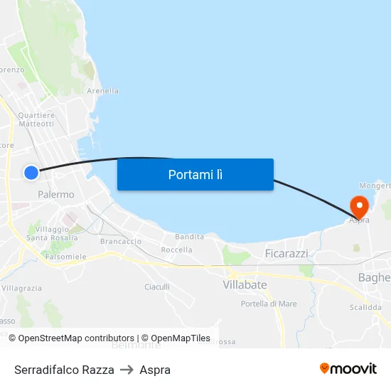 Serradifalco Razza to Aspra map