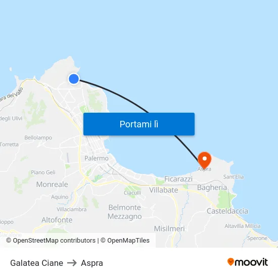 Galatea Ciane to Aspra map