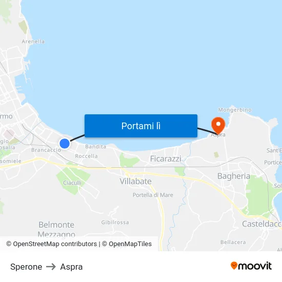 Sperone to Aspra map