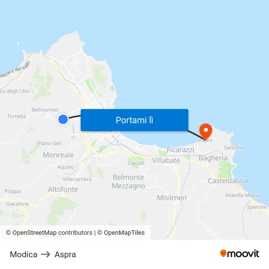 Modica to Aspra map
