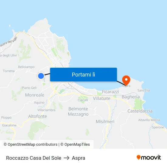 Roccazzo Casa Del Sole to Aspra map