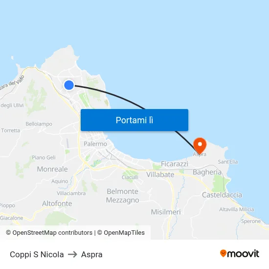 Coppi S Nicola to Aspra map