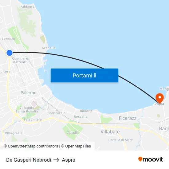 De Gasperi Nebrodi to Aspra map