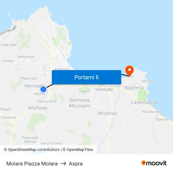 Molara Piazza Molara to Aspra map