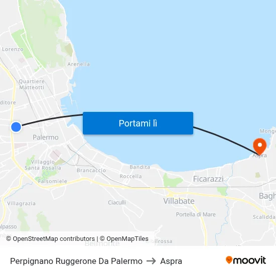 Perpignano Ruggerone Da Palermo to Aspra map
