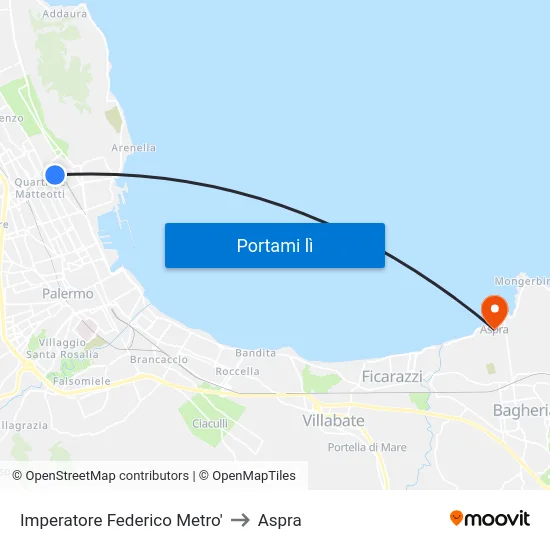 Imperatore Federico Metro' to Aspra map