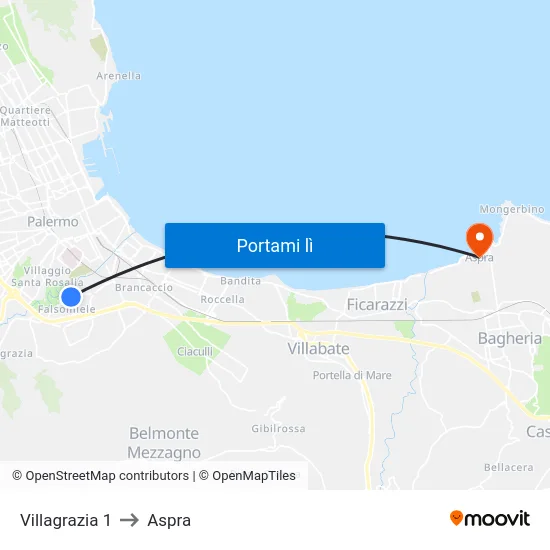 Villagrazia 1 to Aspra map